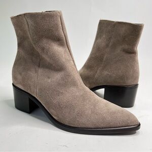 Lorenzo Dei Italian Leather Greige Taupe Suede Pointed Toe Ankle Booties Boots
